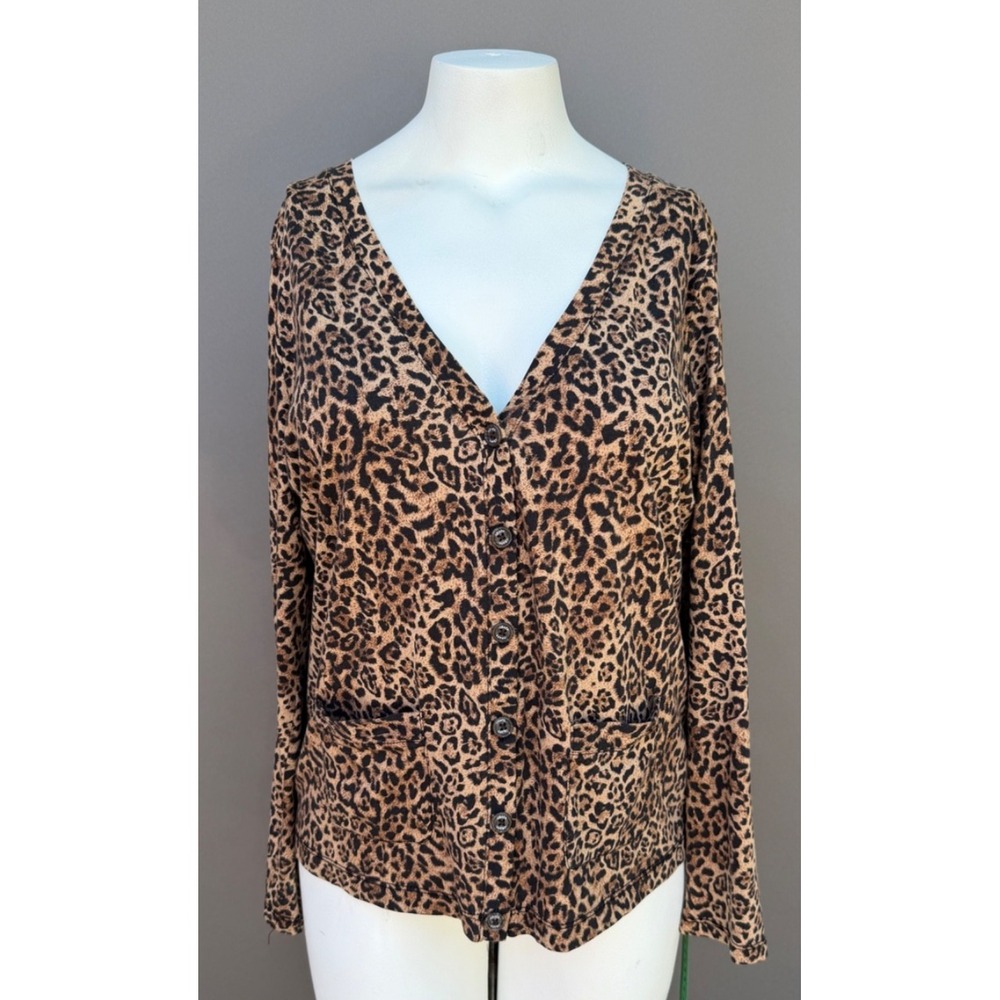 Chaps Classic Retro Leopard Print Cardigan Womens XL Button Up Pinup Rockabilly